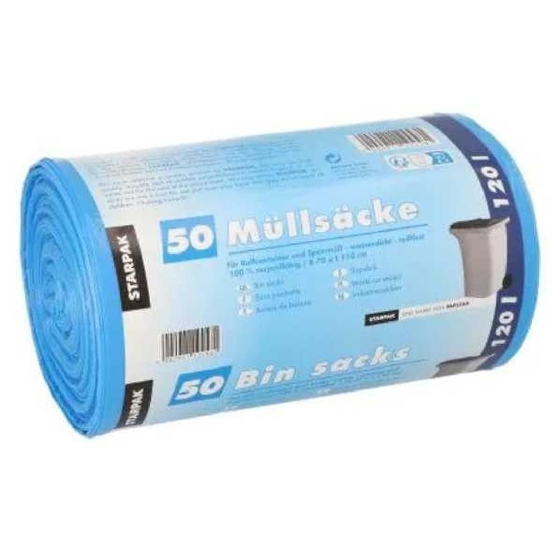Rouleau de 50 sacs en PEHD de 18 microns Sacs poubelle 120 litres, bleus STARPAK - Rouleau de 50 sacs en PEHD de 18 microns, sacs poubelle STARPAK 120 litres bleus