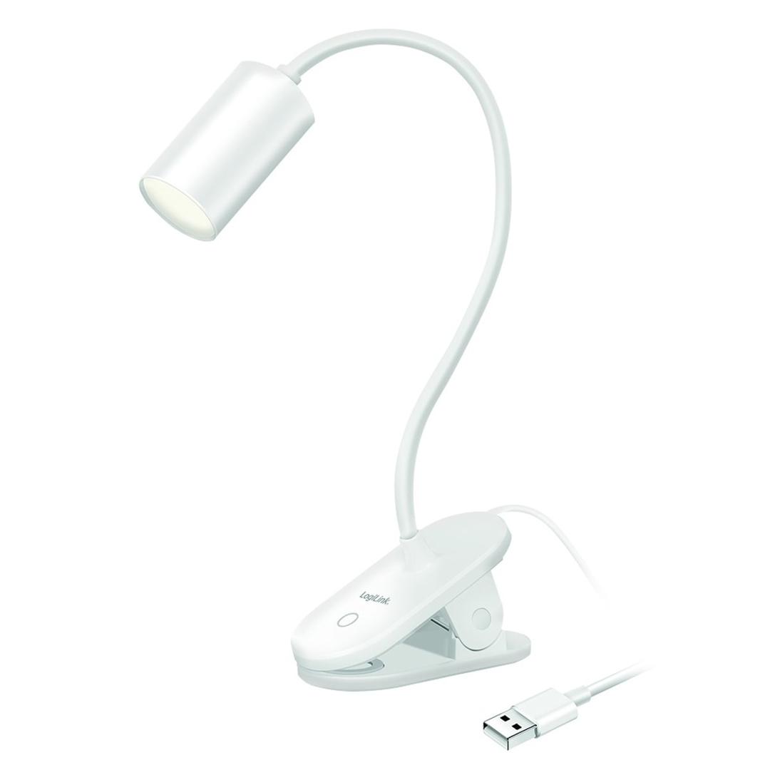 USB, blanche Lampe de lecture LED à pince LOGILINK - Lampe de lecture LED à pince LogiLink LED024 blanche, col de cygne et câble USB