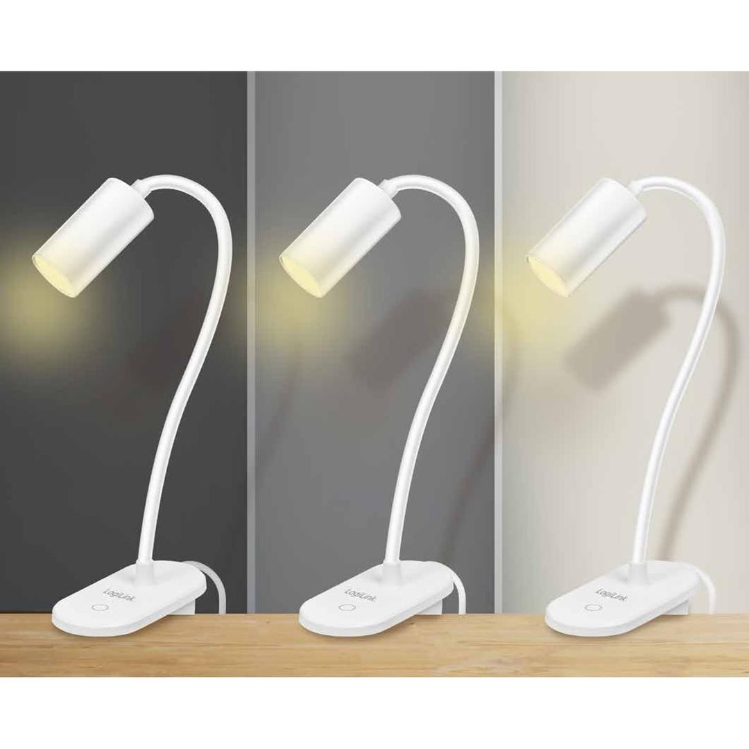USB, blanche Lampe de lecture LED à pince LOGILINK - Les 3 niveaux de luminosité de la lampe de lecture LogiLink LED024