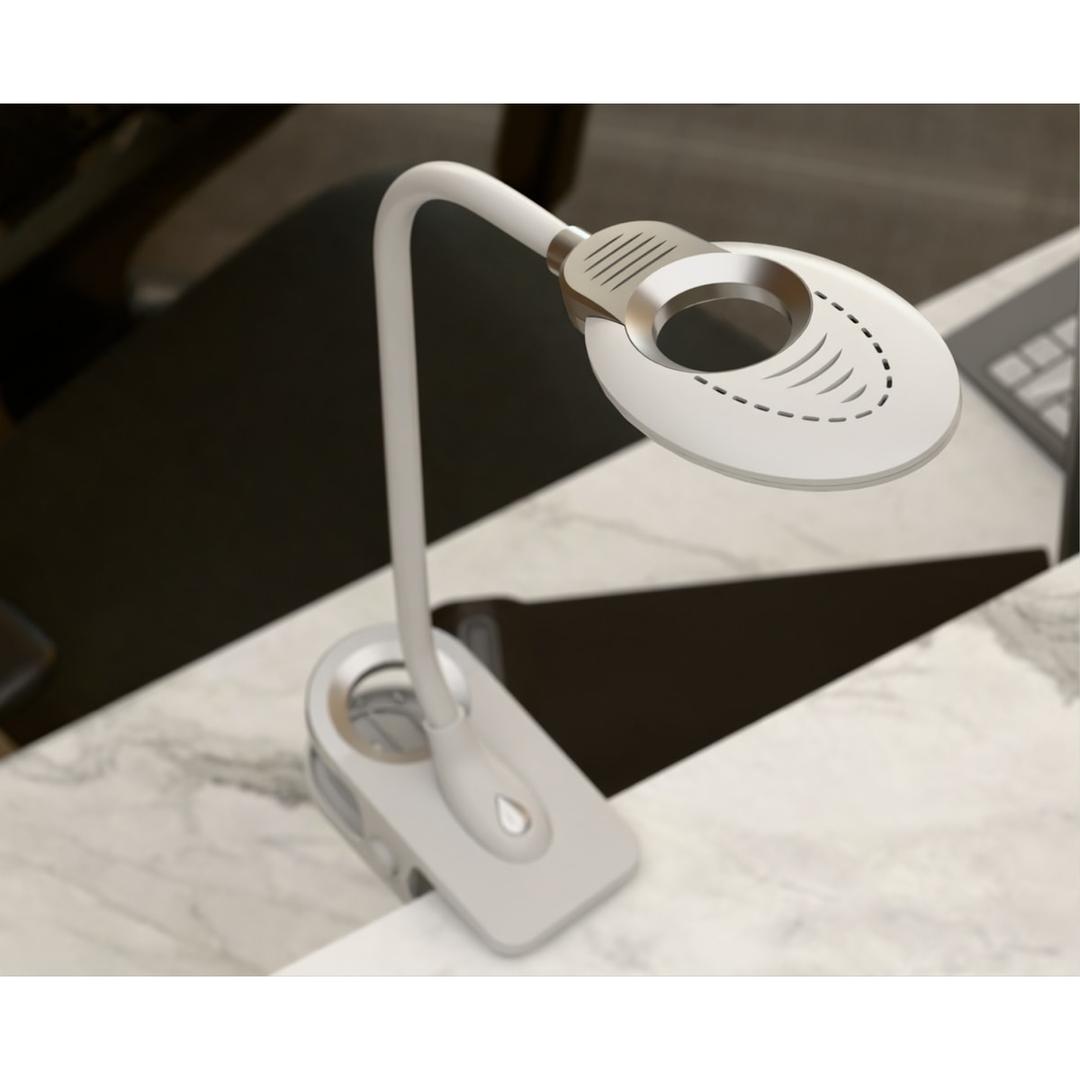 Lampe de bureau LED sur pied ou à pince Swirl HANSA - Tête annulaire et pince de la lampe de bureau Hansa Swirl