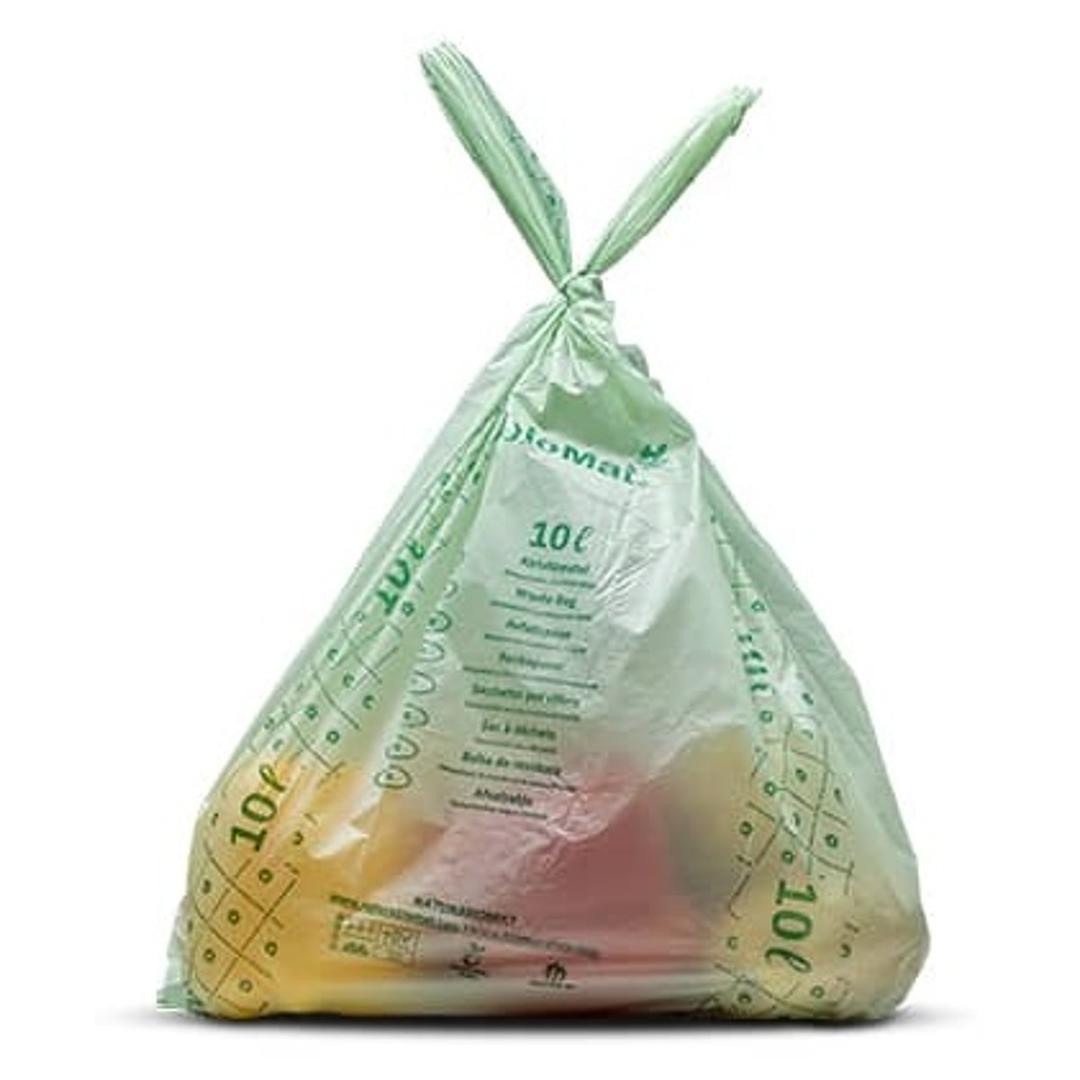 Rouleau de 26 sacs en film Mater-Bi à base d'amidon Sacs poubelle compostables à poignées 10 litres, verts BIOMAT - Sacs poubelle compostables bioMAT 10 litres, autre vue