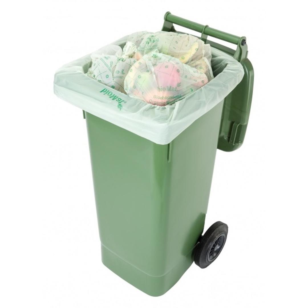 Rouleau de 10 sacs en film Mater-Bi à base d'amidon Sacs poubelle compostables 120 litres, verts BIOMAT - Sacs poubelle compostables bioMAT 120 litres, autre vue