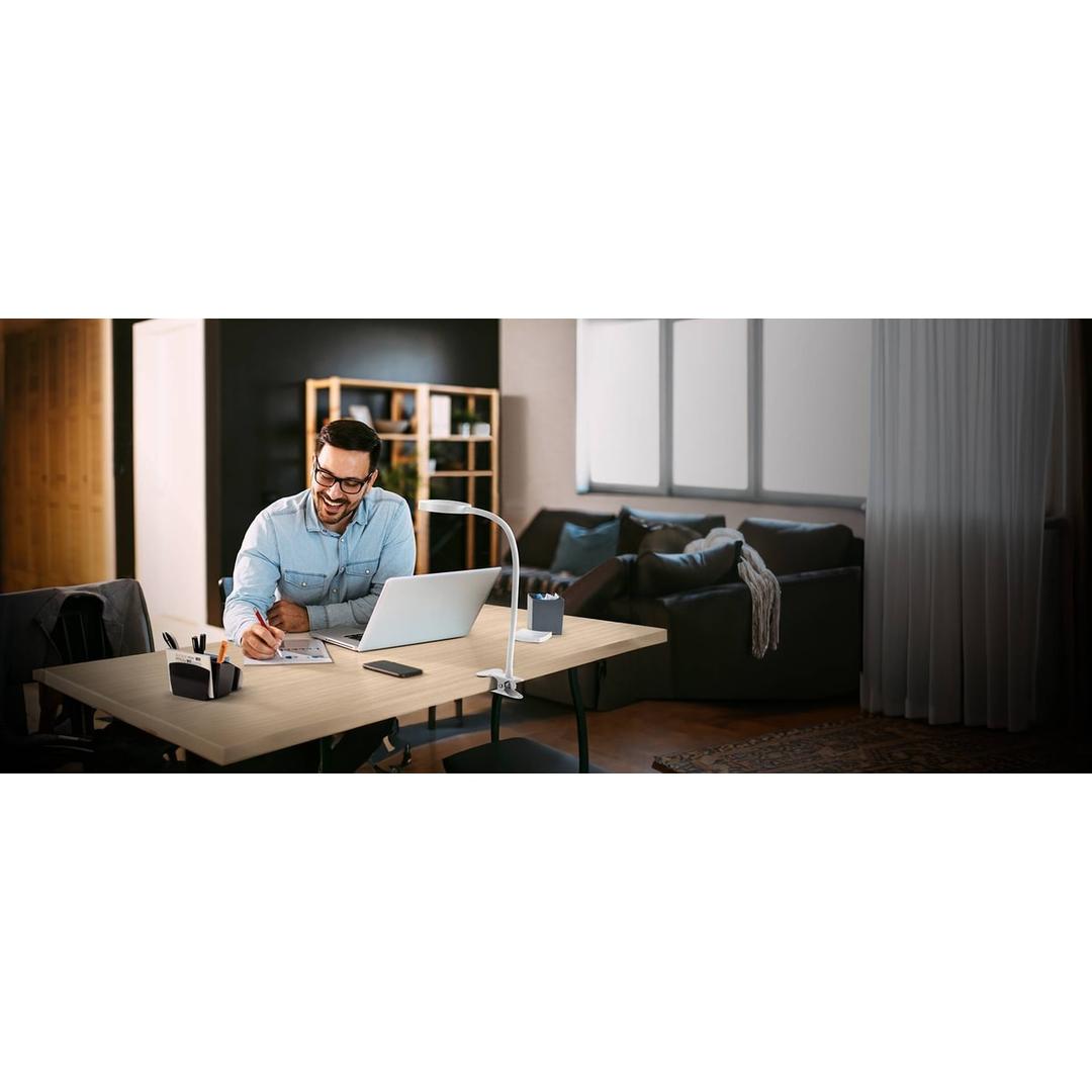 Lampe LED à pince, col flexible Flex CEP - Lampe CEP Flex blanche pincée sur un bureau