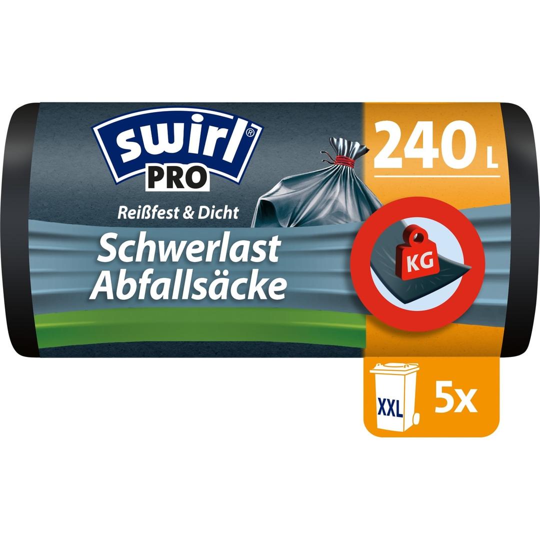 Rouleau de 5 sacs Sacs poubelle PRO renforcés 240 litres, noirs SWIRL - Rouleau de 5 sacs, sacs poubelle swirl 240 litres noirs