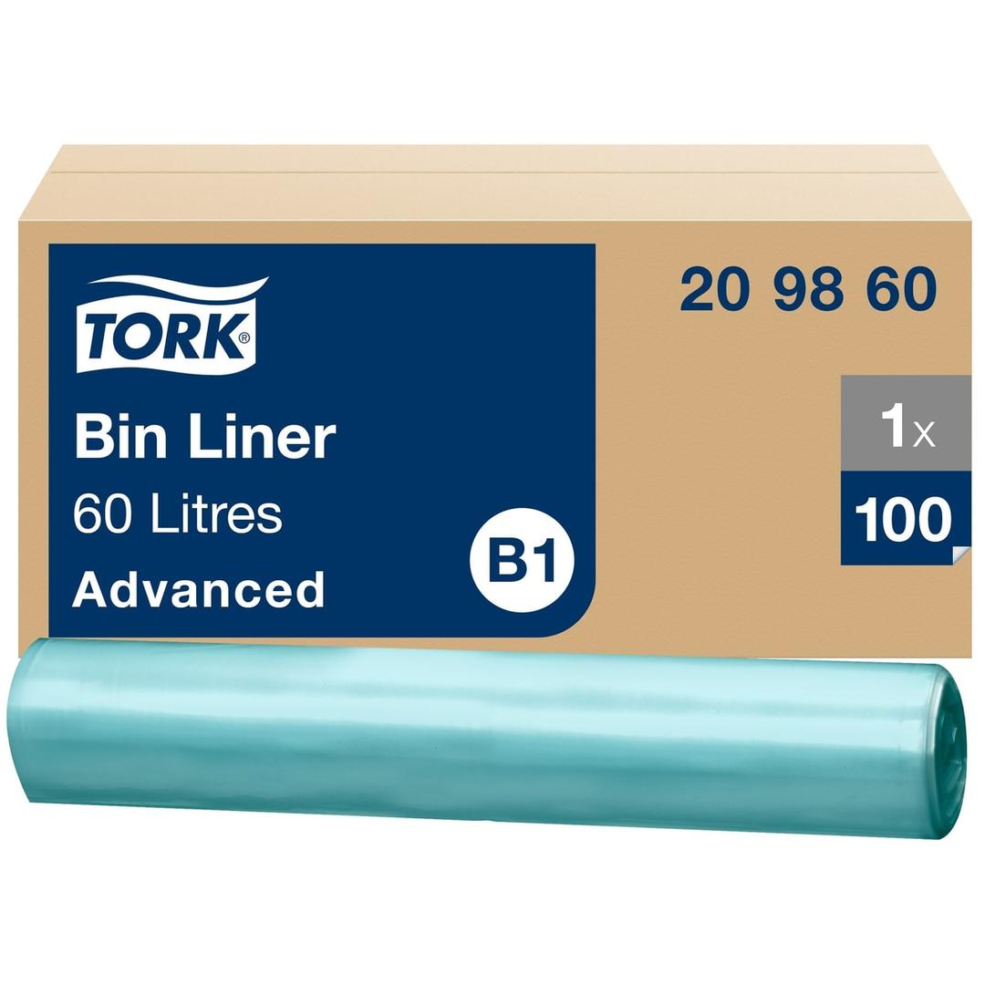 Rouleau de 100 sacs Sacs poubelle 60 litres, verts TORK - Rouleau de 100 sacs, sacs poubelle Tork 60 litres verts