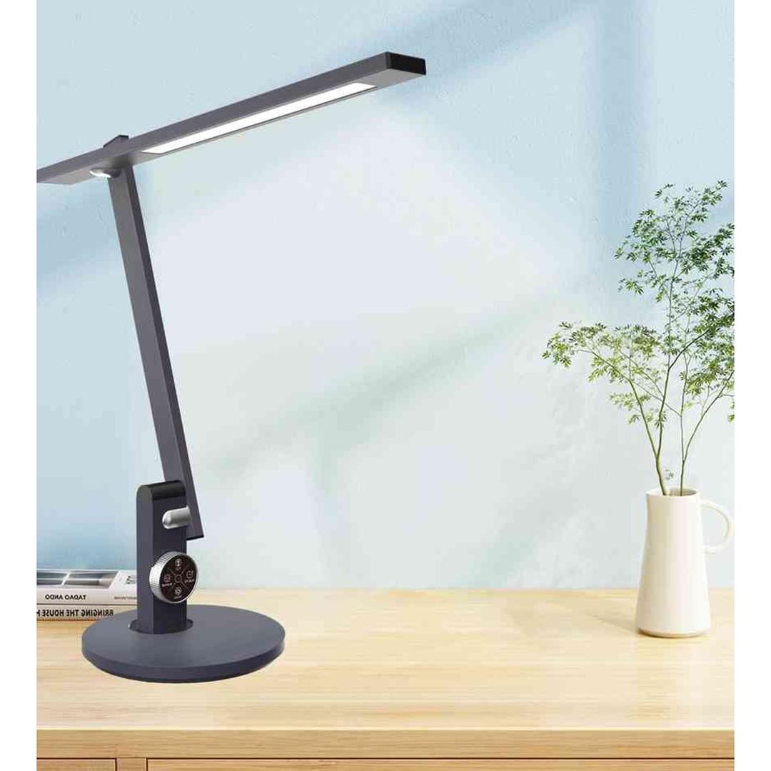 Lampe de bureau LED, bras articulé, base rotative BENTO PAPERFLOW - Lampe PAPERFLOW BENTO gris métal sur un bureau