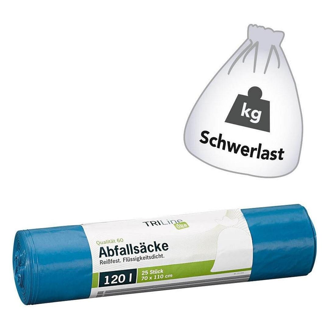 Rouleau de 25 sacs en PEBD de 40 microns, Ange bleu Sacs poubelle 120 litres, bleus TRILINE - Rouleau de 25 sacs en PEBD de 40 microns, Ange bleu, sacs poubelle 120 litres, bleus TRIline