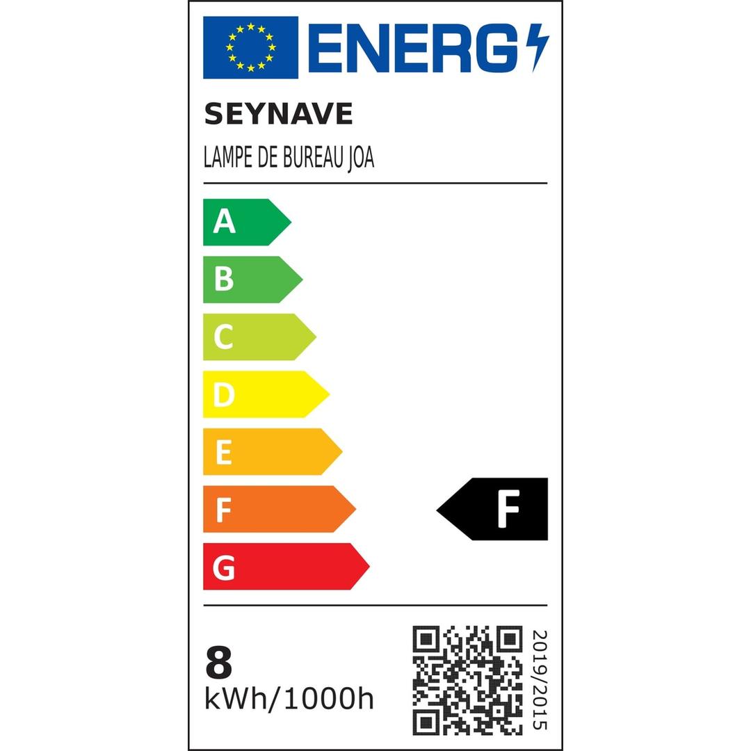 Lampe de bureau LED, bras articulé, chargeur à induction JOA PAPERFLOW - Étiquette énergie de la source LED, classe F, lampe de bureau LED PAPERFLOW JOA