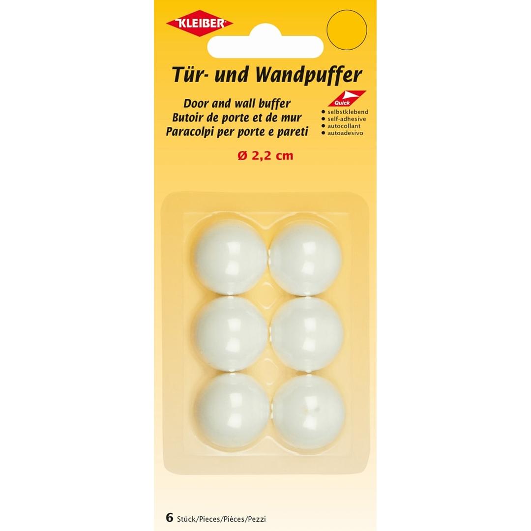 Ø 22 mm, blancs, lot de 6 Butoirs de porte et de mur adhésifs KLEIBER - Lot de 6 butoirs de porte et de mur adhésifs KLEIBER, Ø 22 mm, sur leur carte