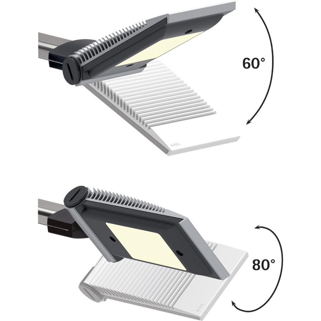 Lampe de bureau LED, température réglable, bras en ressort inox primus MAUL - Inclinaison et rotation de la tête de la lampe MAULprimus