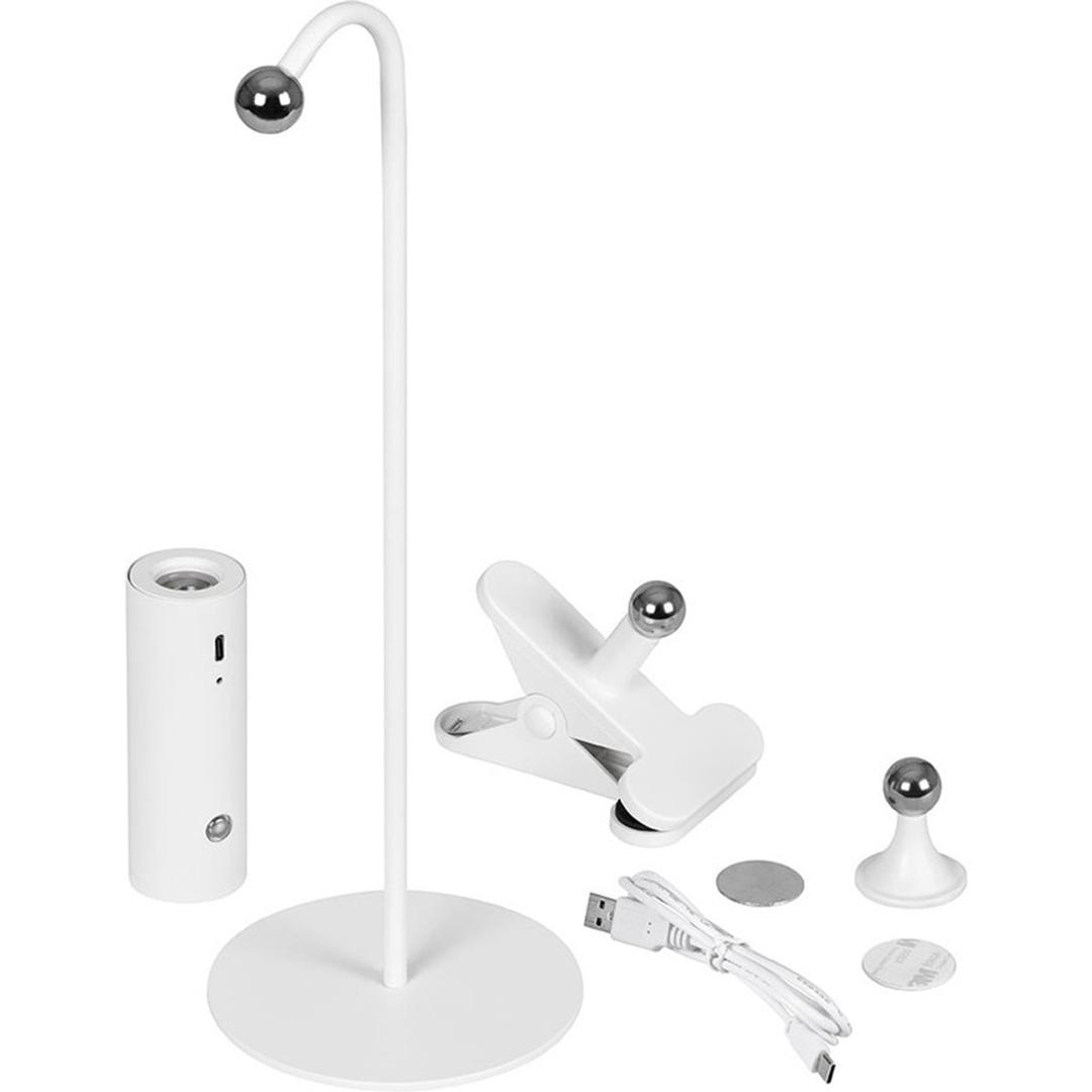 Lampe spot LED rechargeable, tête magnétique sur pied, pince ou mur Flare spot HANSA - Hansa Flare spot livrée avec pied, pince, support mural et câble USB-C