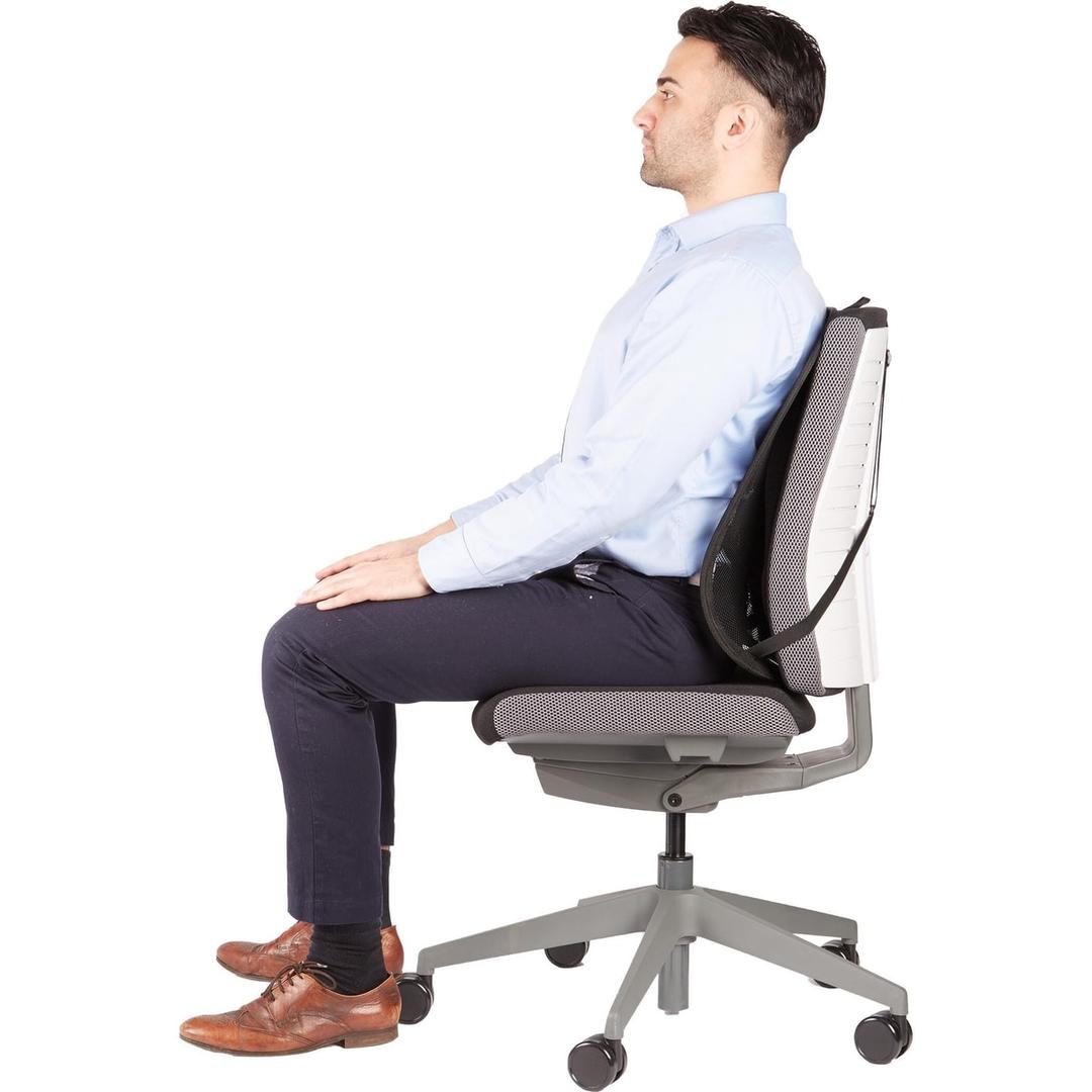 Fixation Tri-Tensioning, noir Support dorsal en maille Office Suites FELLOWES - Support dorsal en maille Fellowes Office Suites noir, utilisateur assis