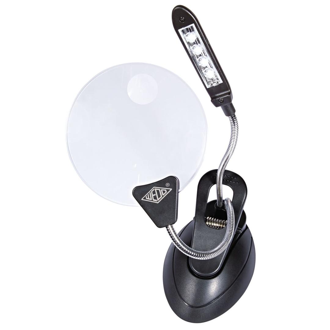 Sur pied ou à pince, x 2 et x 4 Loupe de table avec lampe LED WEDO - Lampe à 4 LED de la loupe de table WEDO