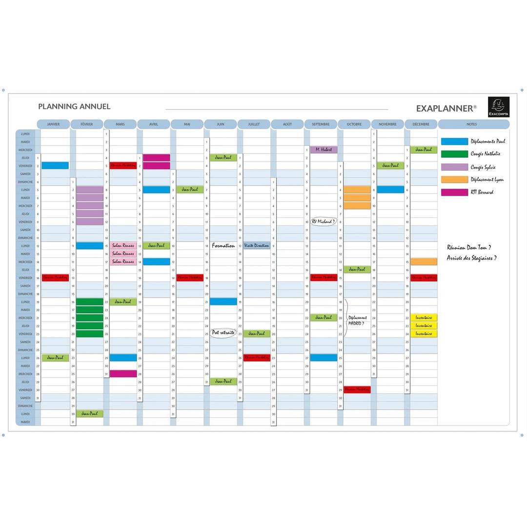 90 x 59 cm, textes en français Planning magnétique annuel Exaplanner EXACOMPTA - Planning magnétique annuel EXACOMPTA Exaplanner garni de magnets de couleur