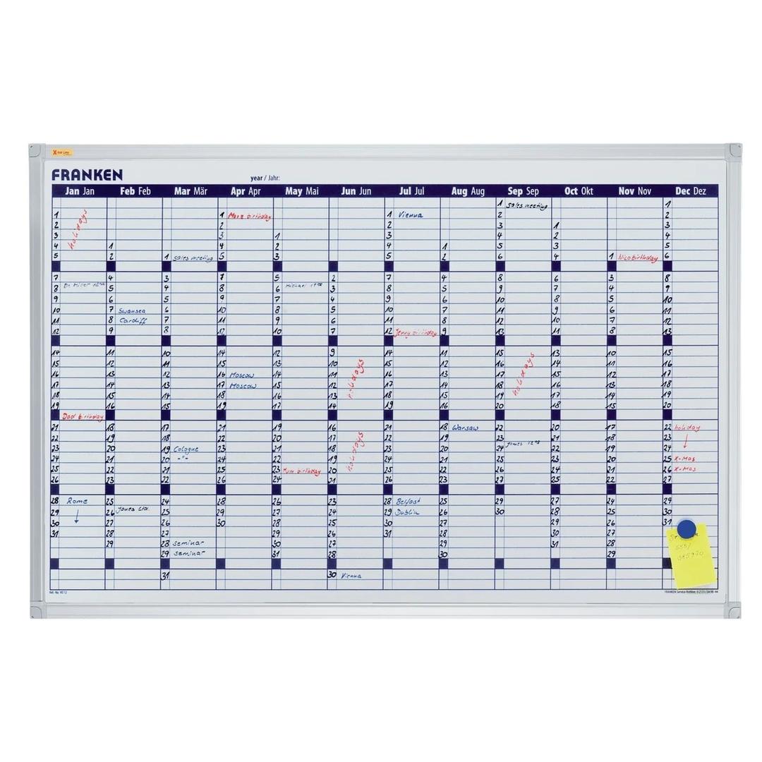 Permanent, 90 x 60 cm, impression en allemand et en anglais Tableau planning annuel X-tra!Line FRANKEN - Tableau planning annuel FRANKEN X-tra!Line 90 x 60 cm