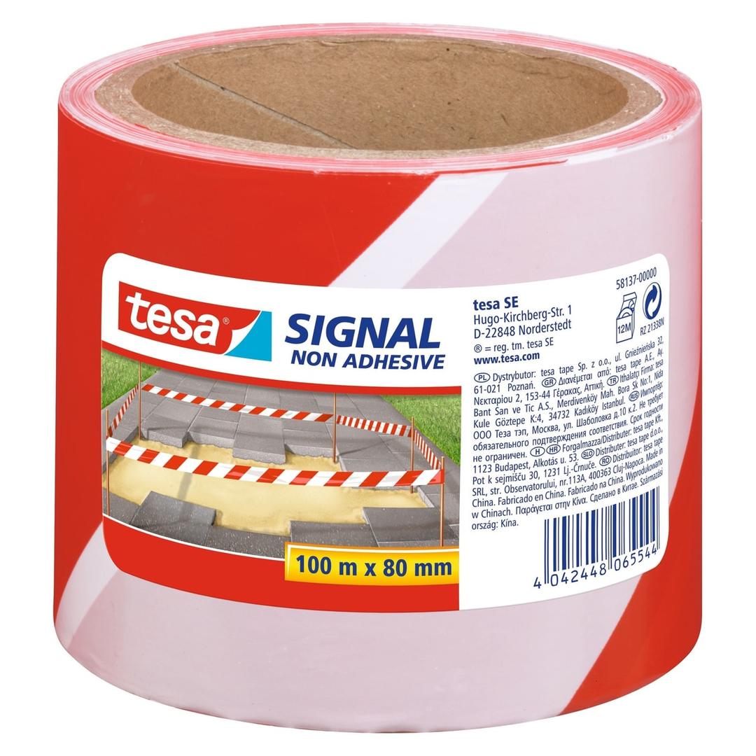 Non adhésif, 80 mm x 100 m, rouge et blanc Ruban de signalisation Signal TESA - Rouleau de ruban de signalisation tesa Signal rouge et blanc, 80 mm × 100 m