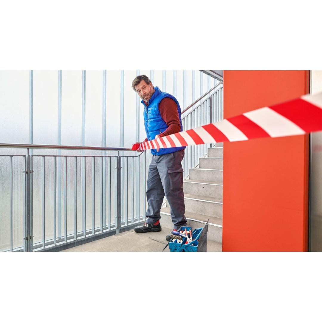 Non adhésif, 80 mm x 100 m, rouge et blanc Ruban de signalisation Signal TESA - Ruban tesa Signal rouge et blanc tendu pour fermer une zone