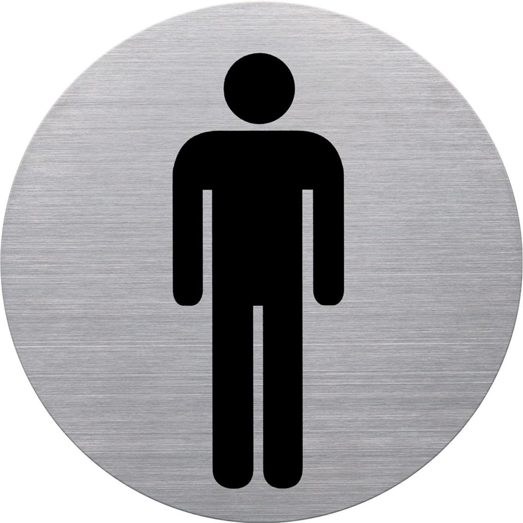 Inox brossé, Ø 115 mm Pictogramme WC hommes the badge HELIT - Pictogramme WC hommes helit the badge, disque en inox brossé, silhouette imprimée en noir