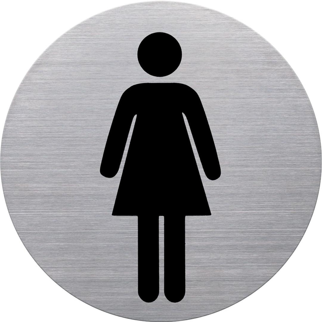 Inox brossé, Ø 115 mm Pictogramme WC femmes the badge HELIT - Pictogramme WC femmes helit the badge, disque en inox brossé, silhouette imprimée en noir