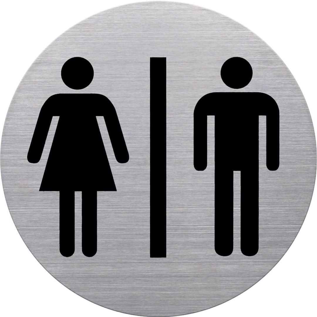 Inox brossé, Ø 115 mm Pictogramme WC femmes et hommes the badge HELIT - Pictogramme WC femmes et hommes helit the badge, deux silhouettes noires sur inox brossé