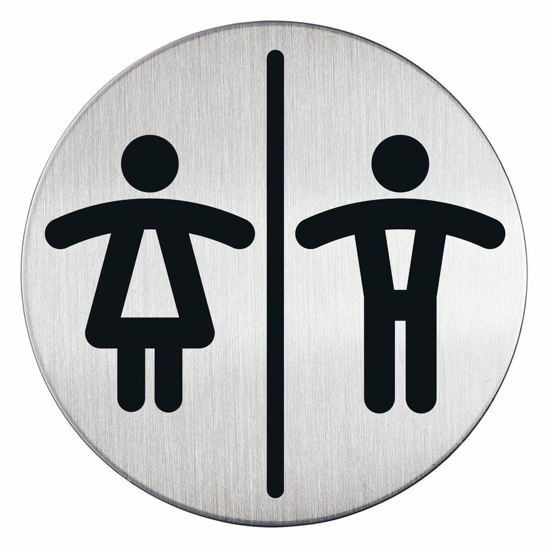 Inox brossé, Ø 83 mm Pictogramme WC femmes et hommes 4920 DURABLE - Pictogramme WC femmes et hommes DURABLE 4920, rond en inox brossé, symboles noirs