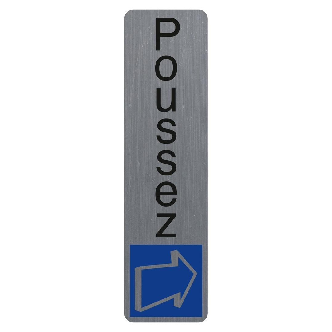 Aspect aluminium brossé, 44 x 165 mm Plaque adhésive Poussez 67157E EXACOMPTA - Plaque adhésive Poussez EXACOMPTA 67157E, verticale, flèche blanche sur pavé bleu