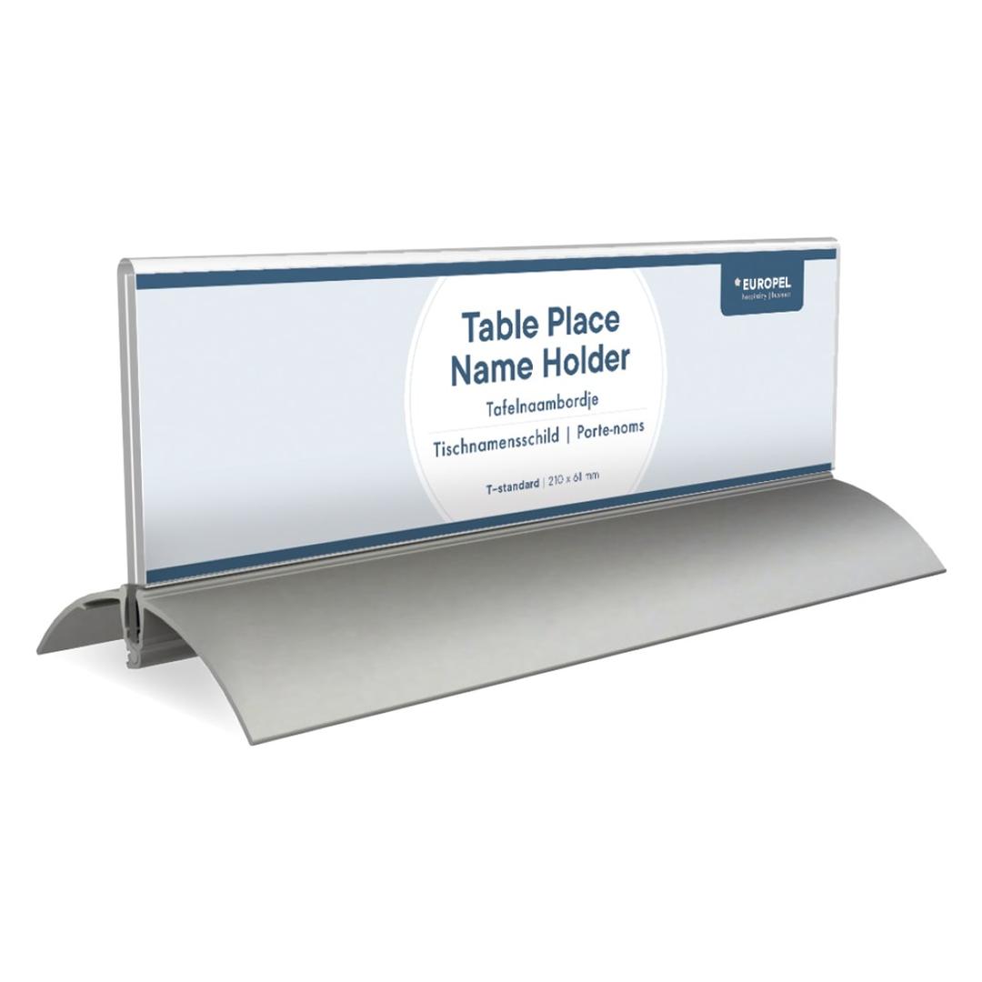 Support en T, 210 x 61 mm Porte-nom sur socle aluminium EUROPEL - Porte-nom EUROPEL sur socle aluminium, support en T, étiquette d'exemple 210 x 61 mm