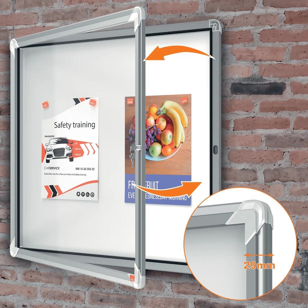 Intérieure, fond magnétique, 6 x A4 Vitrine d'affichage Premium Plus NOBO - Vitrine d'affichage d'intérieur nobo Premium Plus 6 x A4, porte battante ouverte