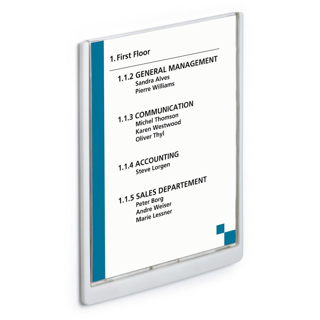 Plaque de porte DURABLE CLICK SIGN A4 portrait blanche, encart sous fenêtre transparente