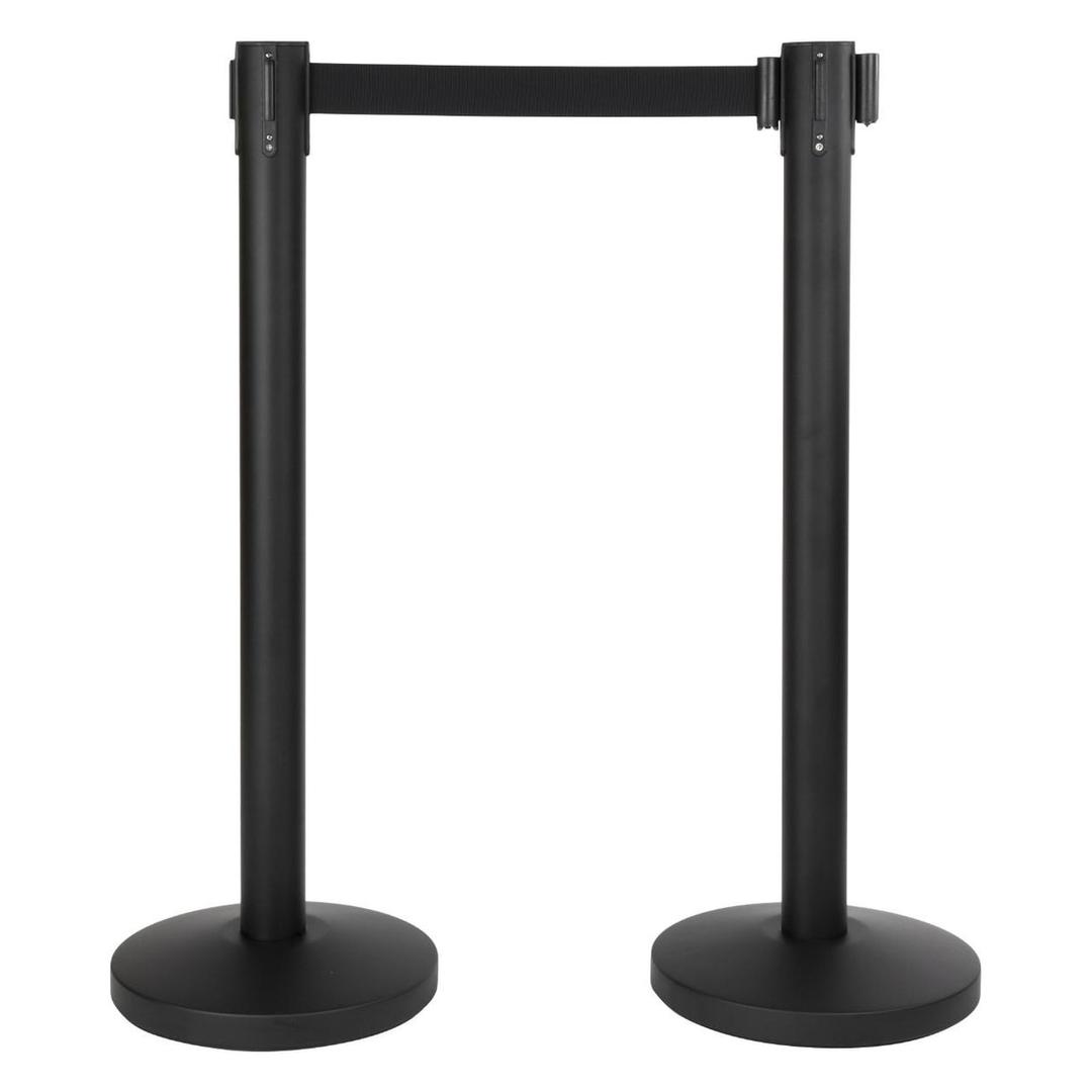 Lot de 2, noir mat, sangle noire de 2 m Poteaux de guidage RETRACTABLE SECURIT - Deux poteaux de guidage Securit RETRACTABLE noir mat reliés par leur sangle noire