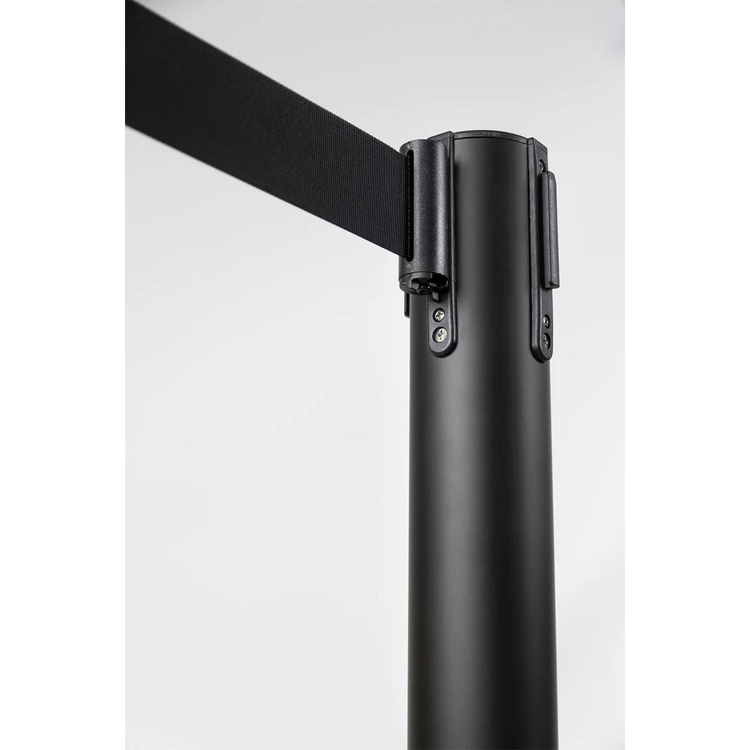 Lot de 2, noir mat, sangle noire de 2 m Poteaux de guidage RETRACTABLE SECURIT - Tête du poteau Securit RETRACTABLE noir, sangle noire
