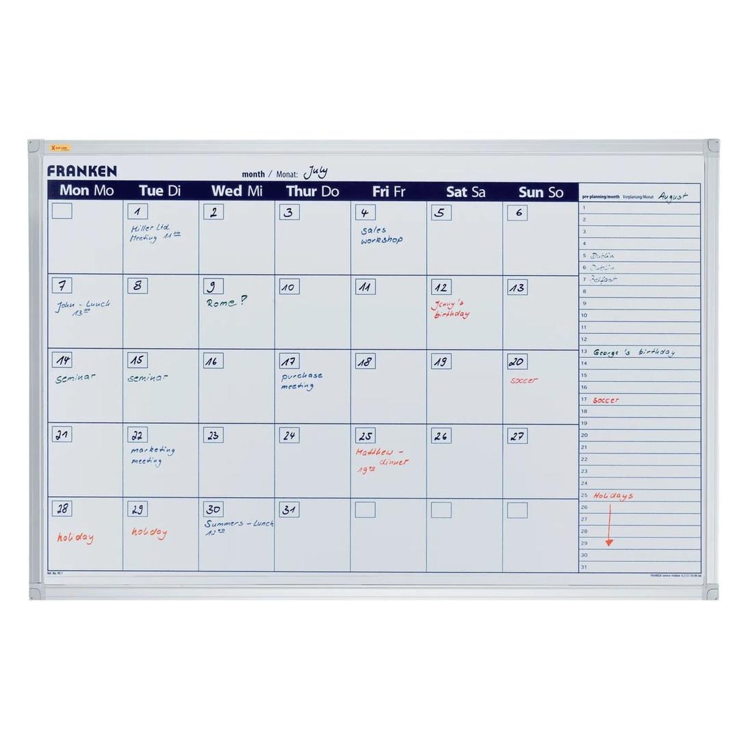 Vue mensuelle ou sur 7 jours, 90 x 60 cm, impression en allemand et en anglais Tableau planning semainier X-tra!Line FRANKEN - Tableau planning semainier FRANKEN X-tra!Line 90 x 60 cm