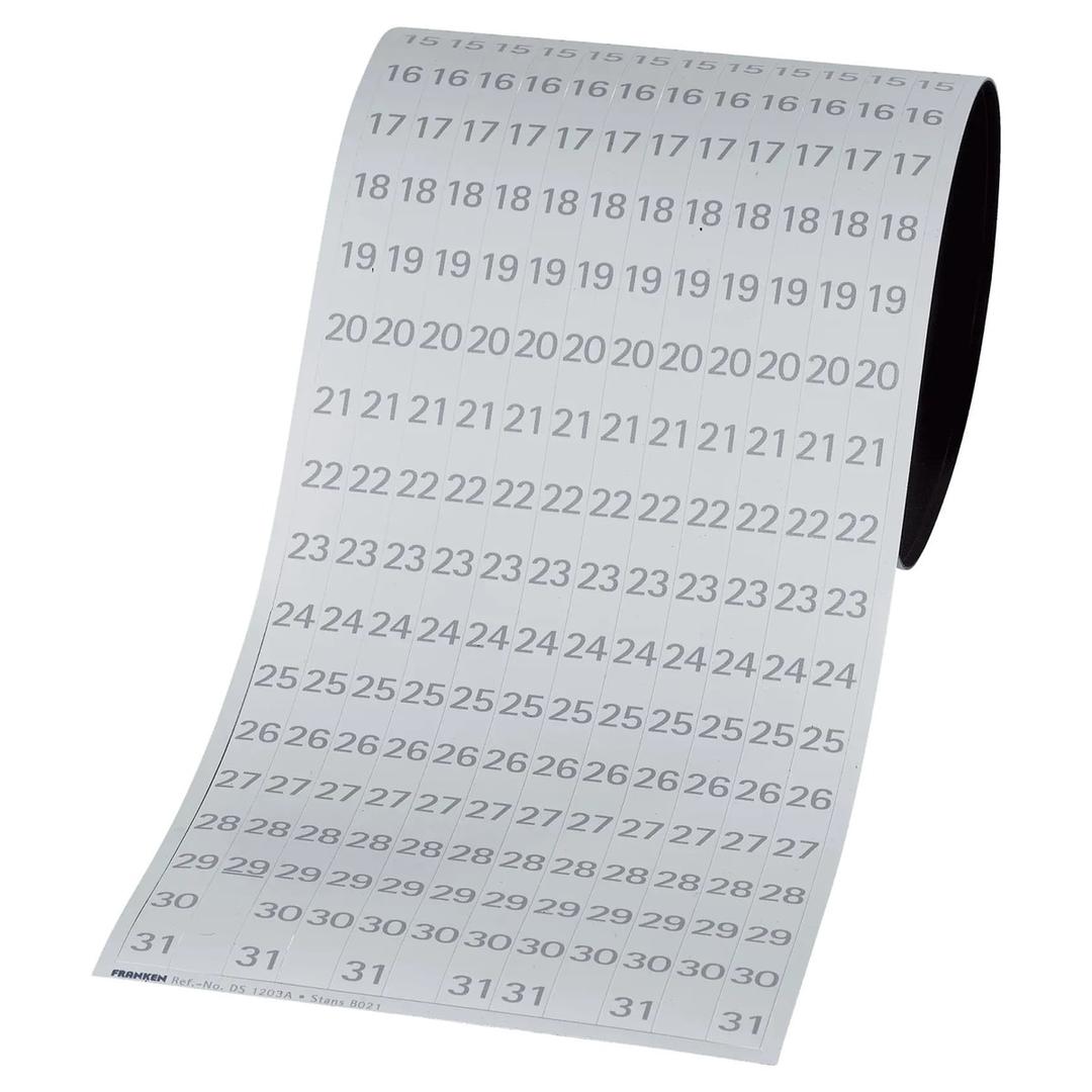 12 bandes de 1 à 31, pour JetKalender JK1203 Bandes de dates magnétiques DS1203A FRANKEN - Bandes de dates magnétiques FRANKEN DS1203A numérotées de 1 à 31