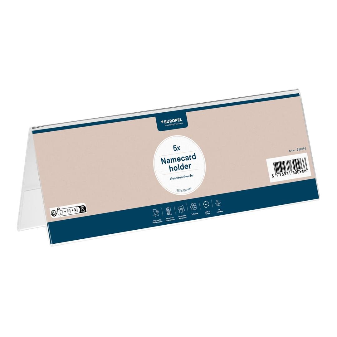 Acrylique, 300 x 105 mm, lot de 5 Porte-nom de table double face EUROPEL - Porte-nom de table EUROPEL 300 x 105 mm avec son étiquette d'emballage