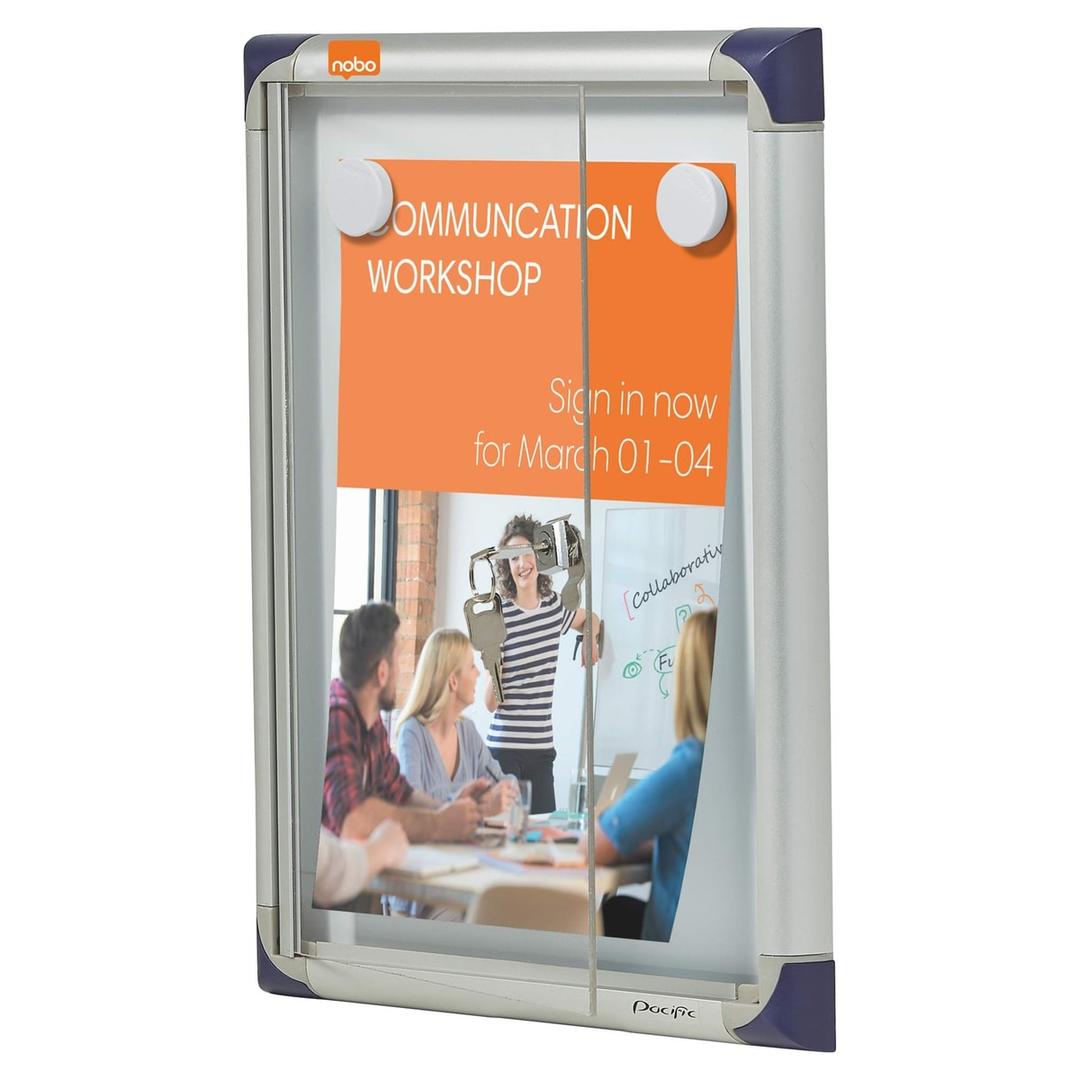 Fond magnétique, 1 x A4 Vitrine d'affichage extra-plate NOBO - Vitrine d'affichage extra-plate nobo 1 x A4, porte ouverte