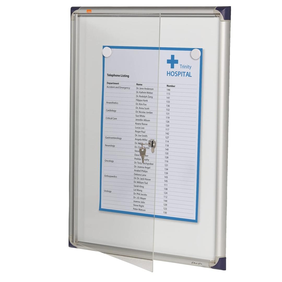 Fond magnétique, 1 x A4 Vitrine d'affichage extra-plate NOBO - Vitrine d'affichage extra-plate nobo 1 x A4, porte entrouverte