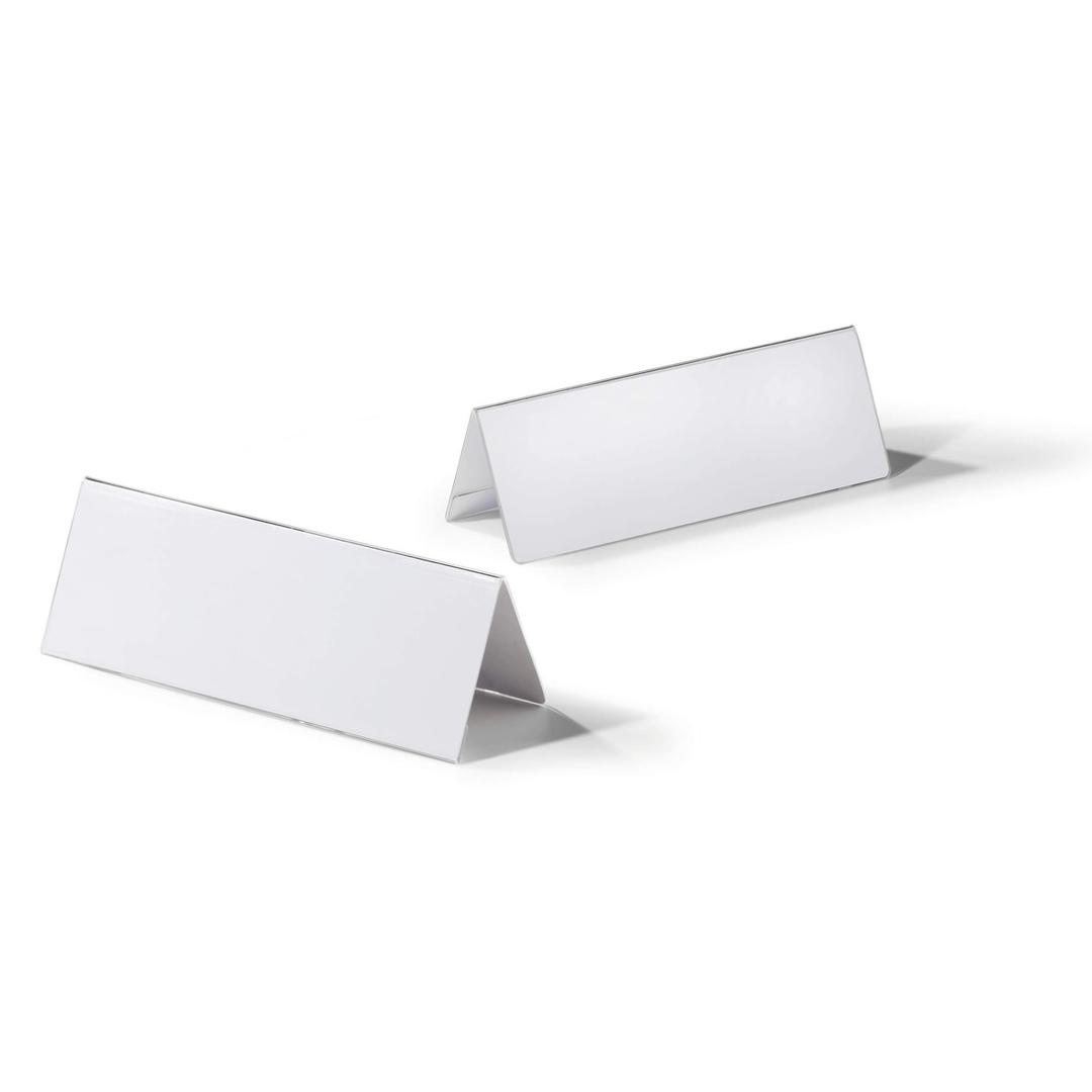 Étiquette 297 x 105 mm, boîte de 10 Porte-nom chevalet en acrylique DURABLE - Porte-nom chevalet en acrylique DURABLE 297 x 105 mm, vu de face et de dos