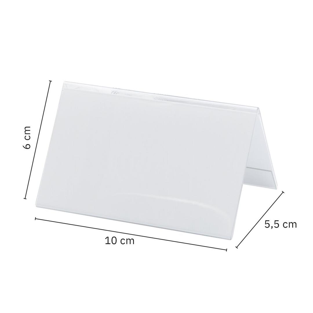 Chevalet transparent, 100 x 60 mm, lot de 10 Présentoir de table SIGEL - Cotes du présentoir de table sigel TA136 : 10 x 6 x 5,5 cm