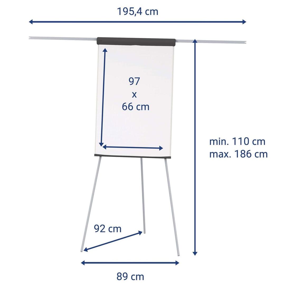 Magnétique, trépied pliable, 2 bras latéraux Chevalet de conférence standard plus MAUL - Cotes du chevalet MAULstandard plus