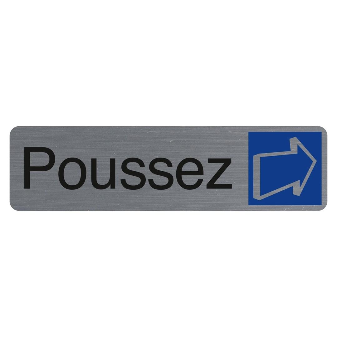 Horizontale, aspect aluminium brossé, 165 x 44 mm Plaque adhésive Poussez 67155E EXACOMPTA - Plaque adhésive Poussez EXACOMPTA 67155E horizontale, flèche blanche sur pavé bleu