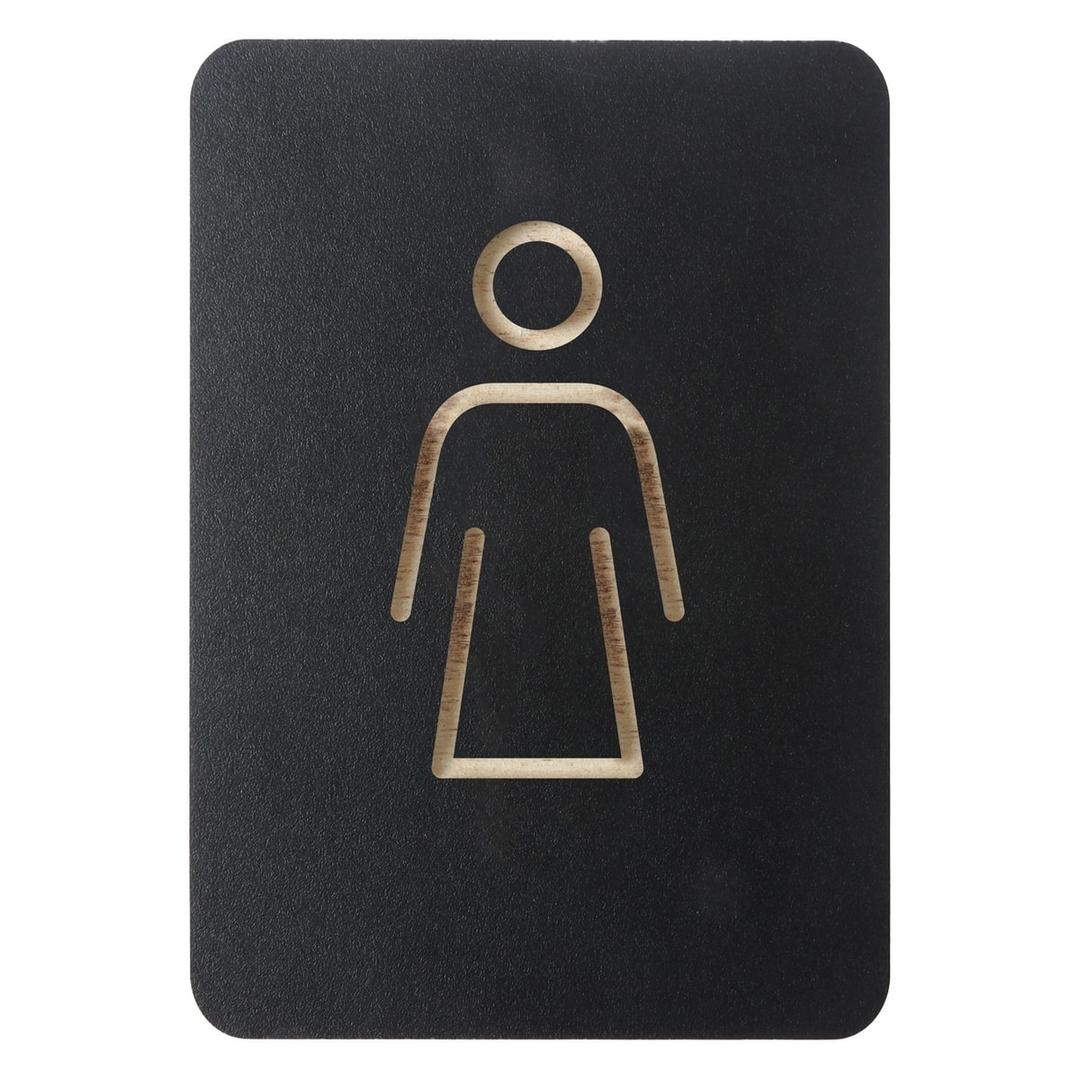Contreplaqué noir, 105 x 150 mm Plaque WC femmes 421034 EUROPEL - Pictogramme WC femmes EUROPEL 421034, silhouette fraisée dans le contreplaqué noir