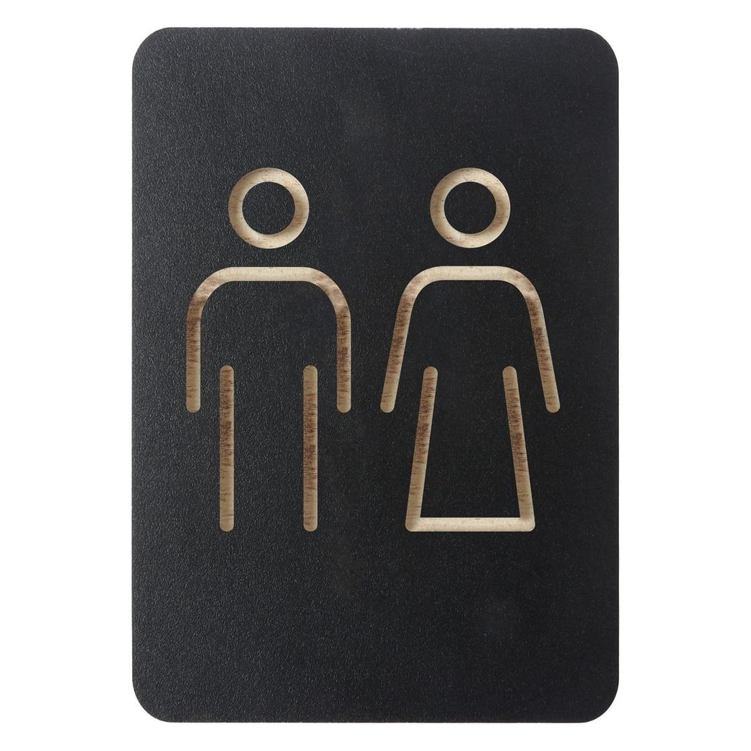 Contreplaqué noir, 105 x 150 mm Plaque WC femmes et hommes 421035 EUROPEL - Pictogramme WC femmes et hommes EUROPEL 421035, silhouettes fraisées dans le contreplaqué noir
