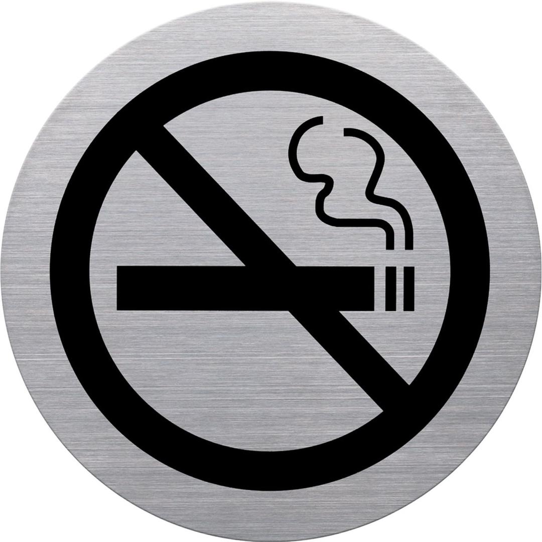 Inox brossé, Ø 115 mm Pictogramme interdiction de fumer the badge HELIT - Pictogramme interdiction de fumer helit the badge, cigarette barrée imprimée en noir sur inox brossé