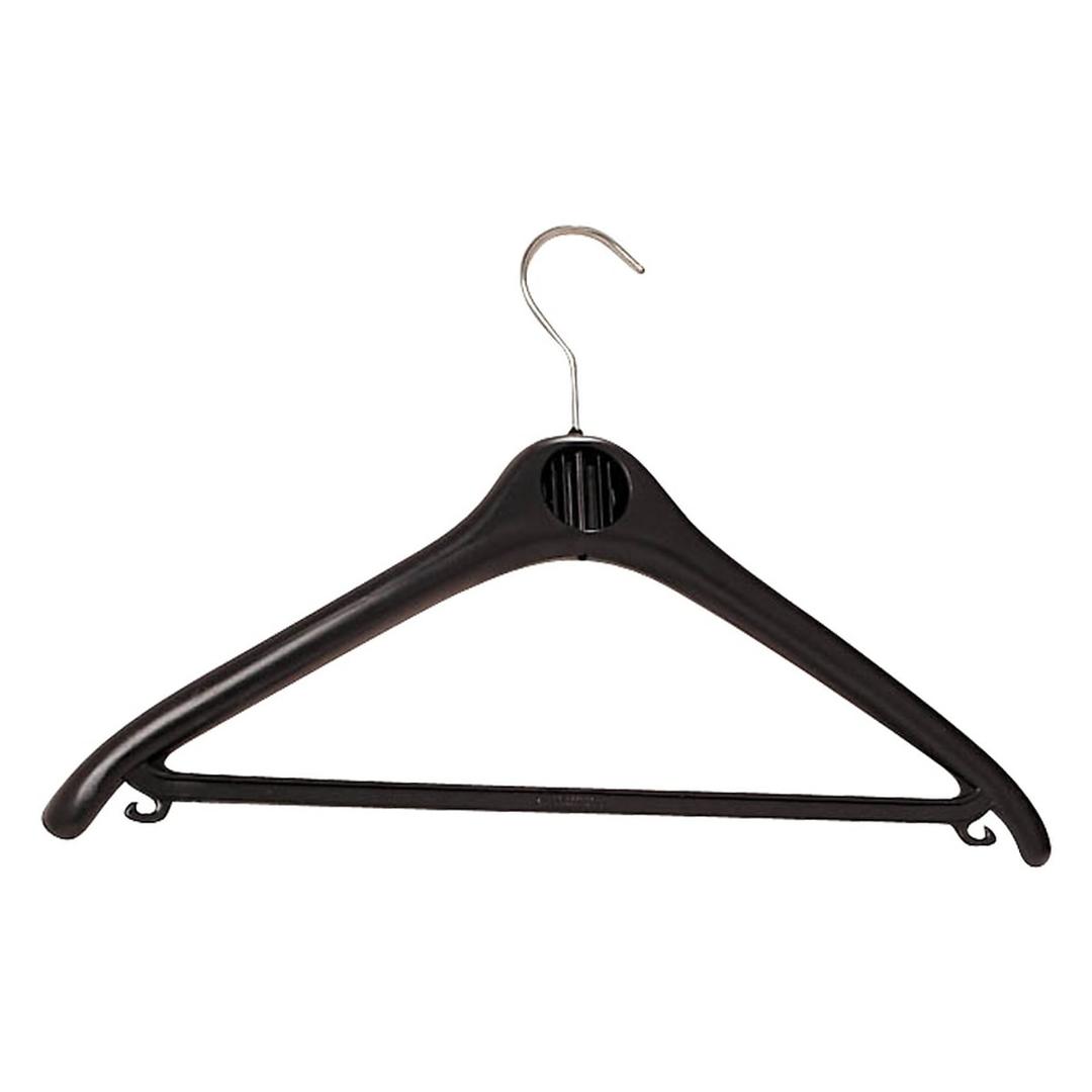 En plastique recyclé, avec barre, noir Cintre KLASSIK UNILUX - Cintre UNiLUX KLASSIK noir avec barre et crochet pivotant en métal