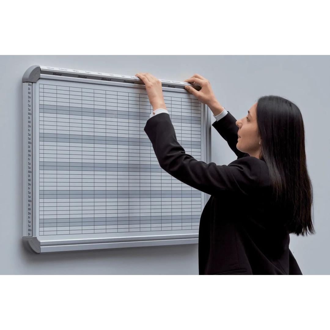14 mois, mois, 2 semaines ou semaine, 94,5 x 61,5 cm, impression en allemand Planning annuel multifonction PRO FRANKEN - Profil pivotant du planning multifonction FRANKEN PRO, en situation