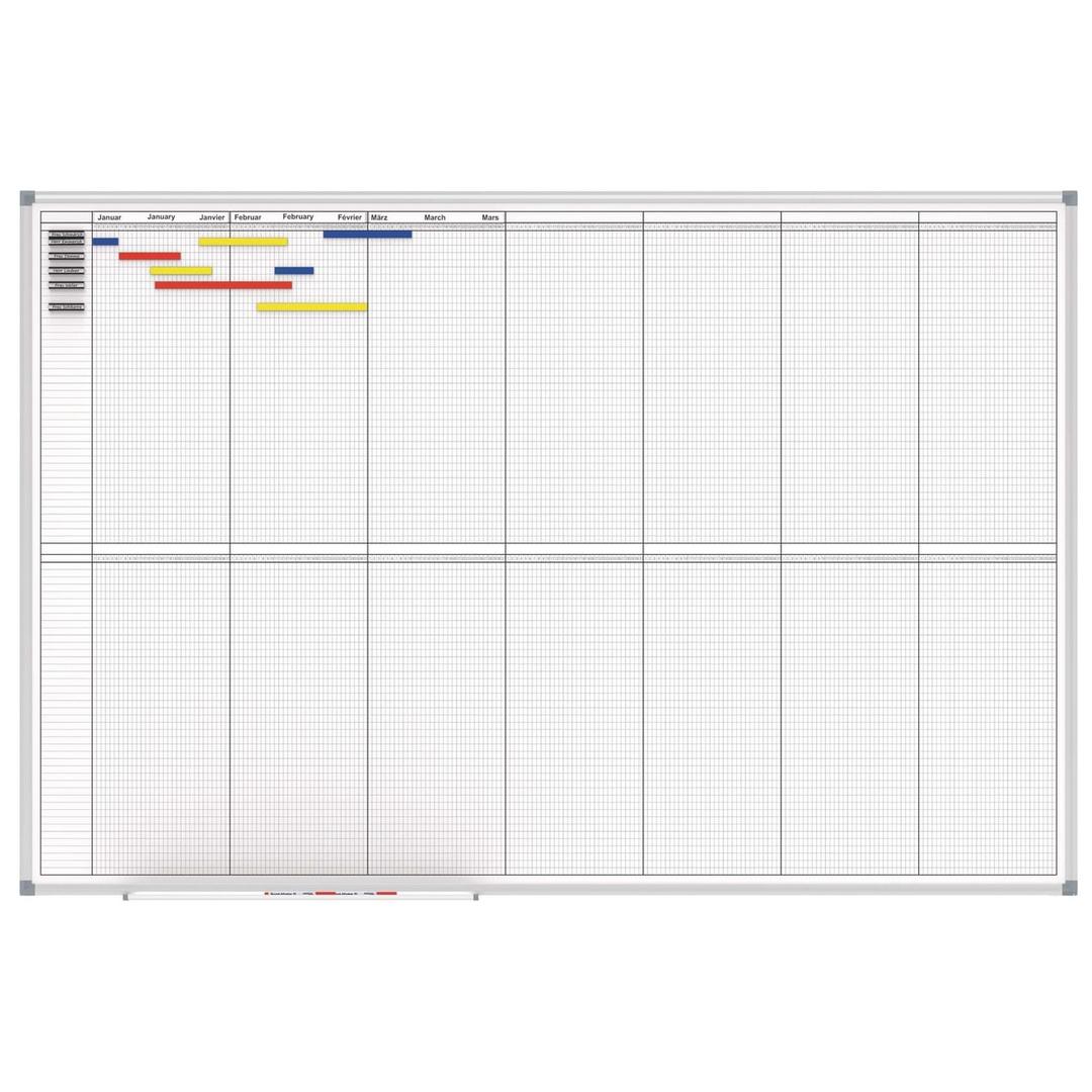 Permanent, 150 x 100 cm, 43 lignes Planning annuel 14 mois MAULstandard MAUL - Planning annuel 14 mois MAUL MAULstandard garni de bandes et porte-noms, en situation