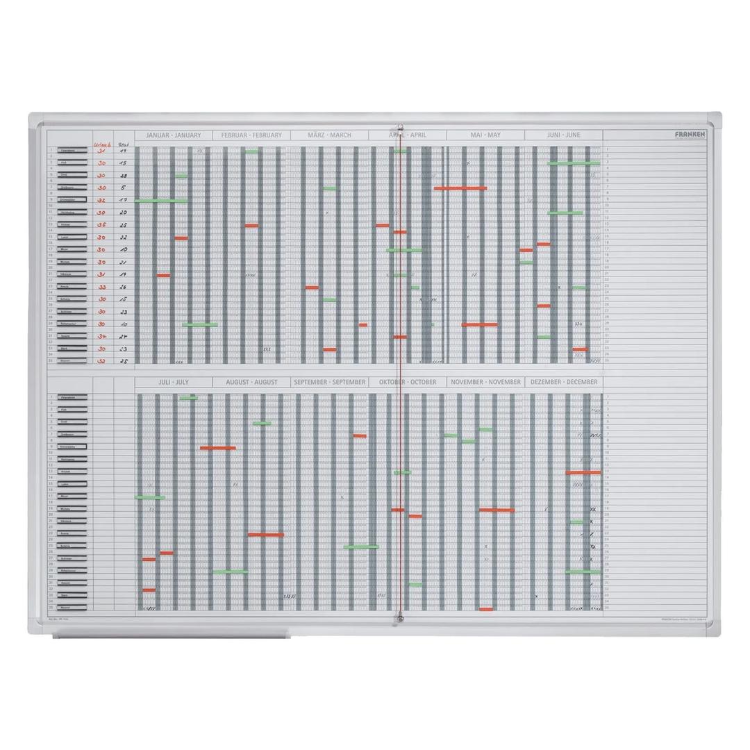 35 lignes, 120 x 90 cm, impression en allemand et en anglais Planning annuel des congés JetPlaner FRANKEN - Planning annuel des congés FRANKEN JetPlaner 120 x 90 cm garni
