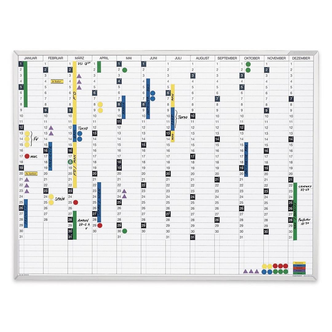90 x 60 cm, avec bandes calendrier magnétiques, impression en allemand Planning annuel permanent MAGNETOPLAN - Planning annuel permanent magnetoplan garni de bandes calendrier et d'aimants