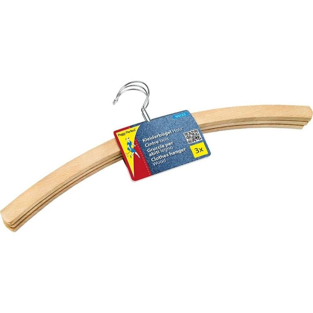 Naturels, 420 mm, lot de 3 Cintres en bois sans barre PEGGY PERFECT - Lot de 3 cintres en bois naturel Peggy Perfect sans barre