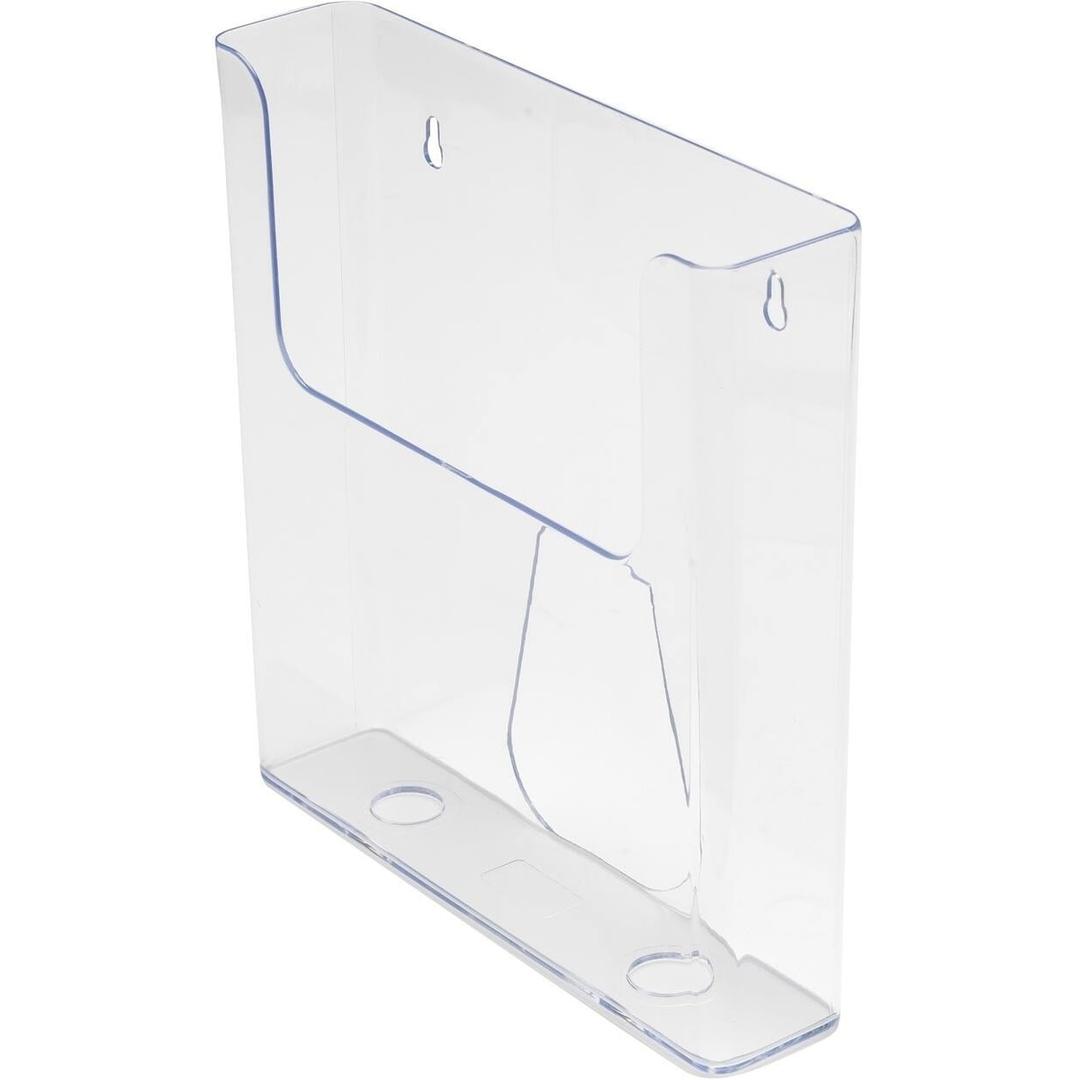 A4 portrait, à poser ou à fixer au mur Porte-brochures à dos plat DEFLECTO - Porte-brochures à dos plat deflecto A4, 1 compartiment, transparent, vu de trois quarts
